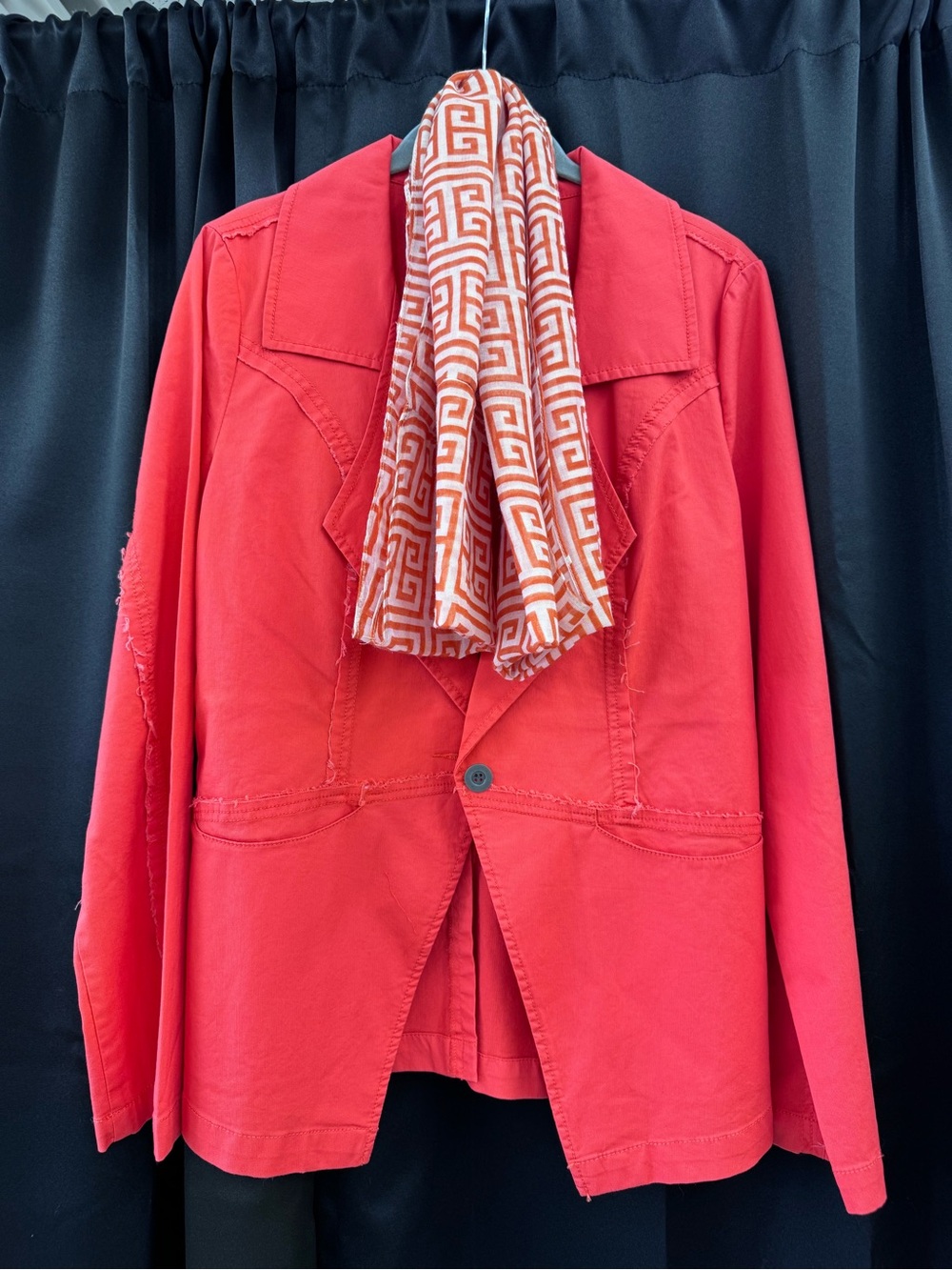209 Women's Red Single-Button Blazer Jacket with scarf